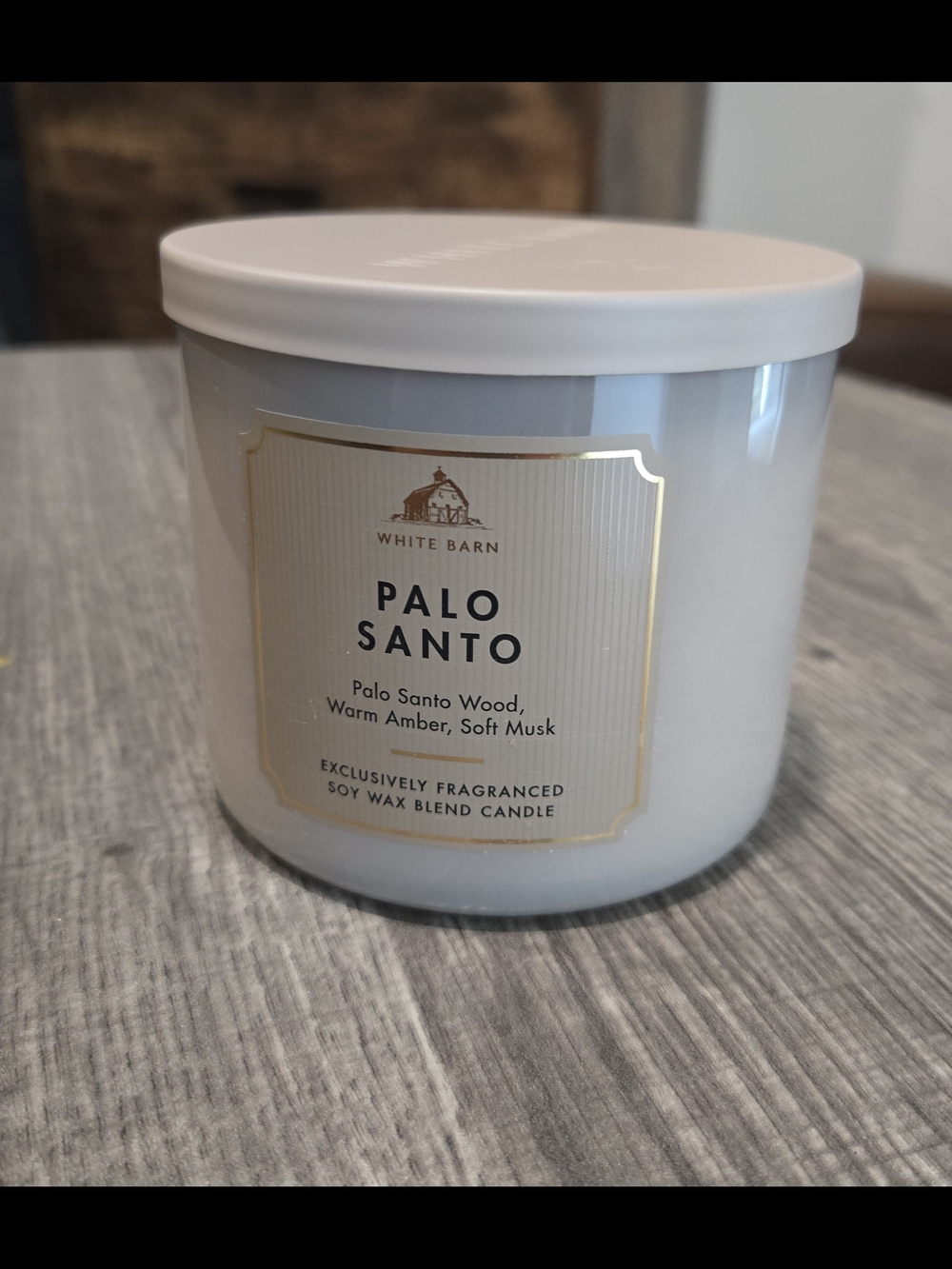 White Barn Palo Santo Candle — Cream & Gold Label